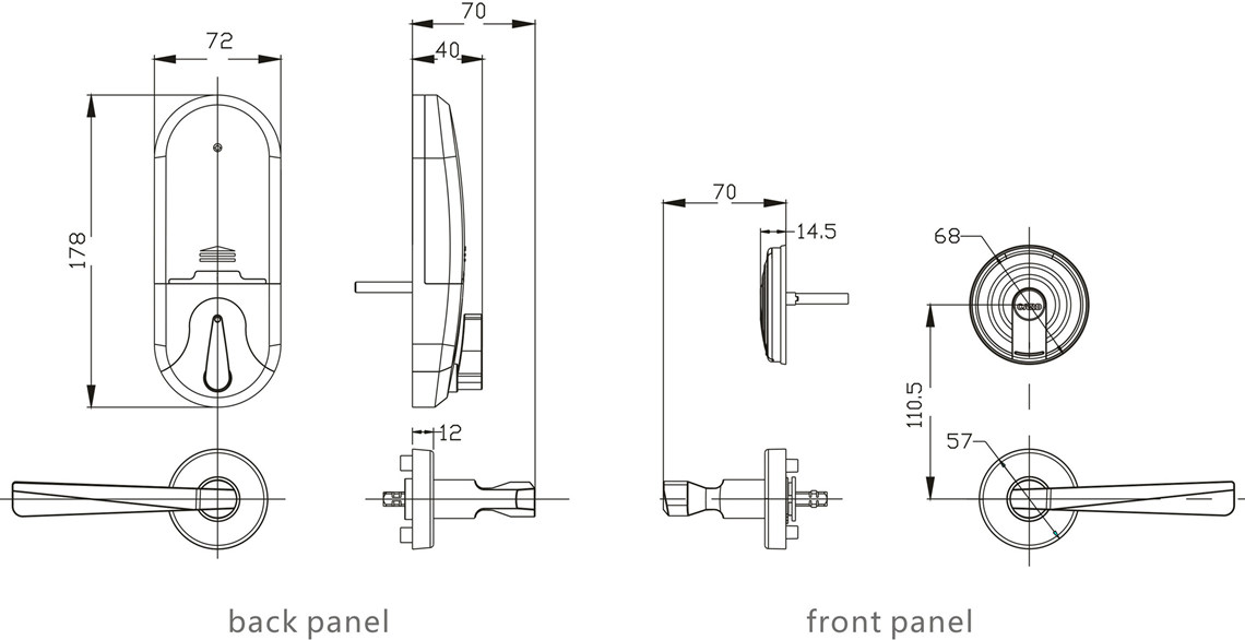 panel dimension of model z166 Separate Type RFID Door Lock