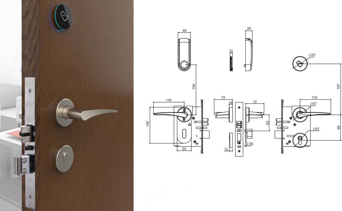 dimension of 1665XF split invisible type smart lock